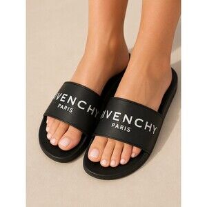 Givenchy Black & White Logo Rubber Slide sandals size 36 womens 6